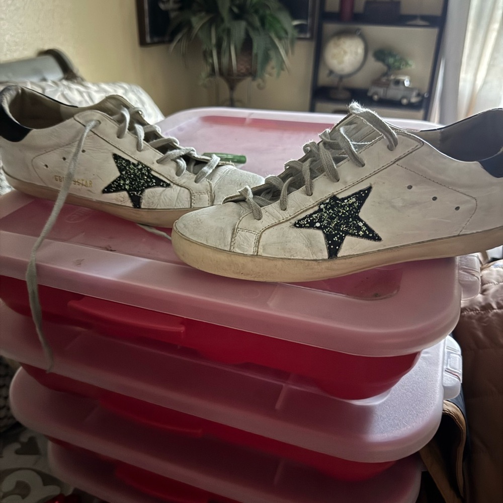 Golden Goose White and Black Star Sneakers
